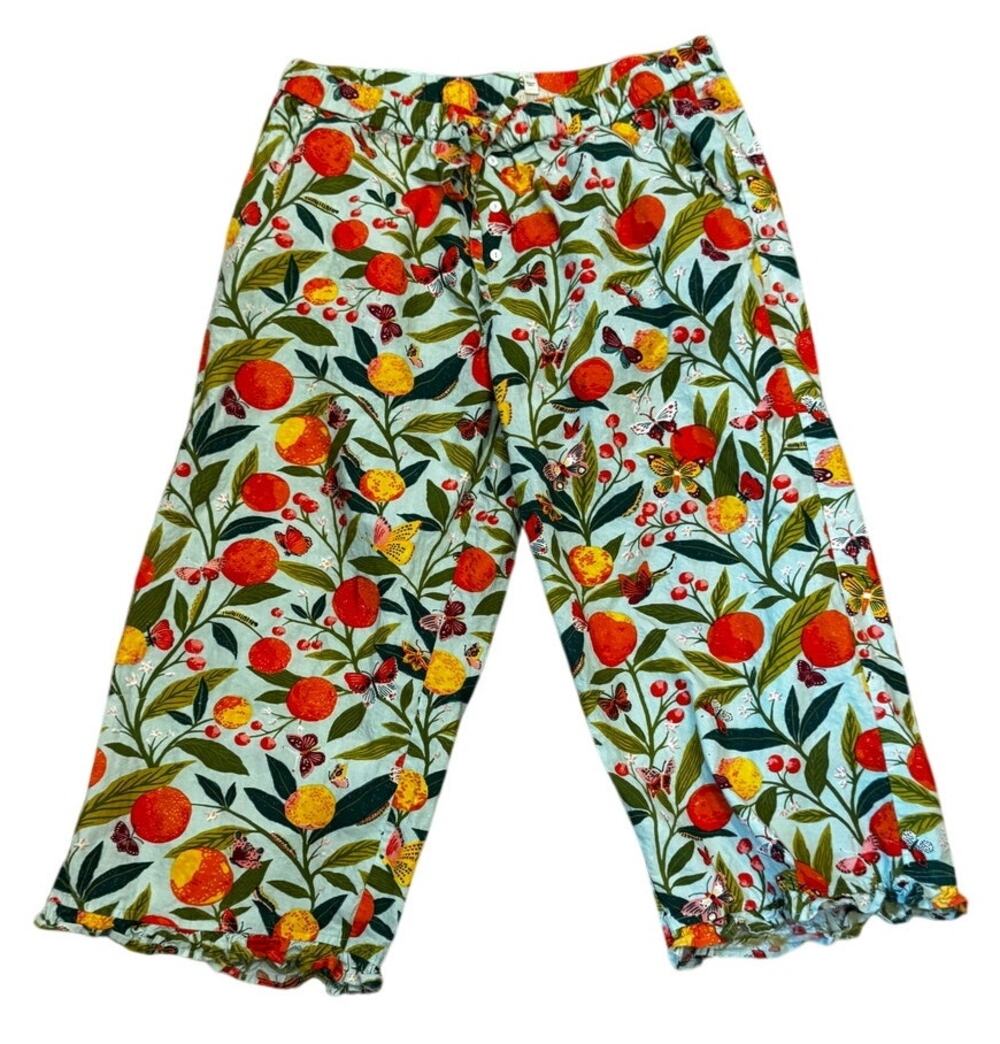Printfresh 100% Organic Cotton Pajama Pants, Citrus & Butterfly Print, Size M